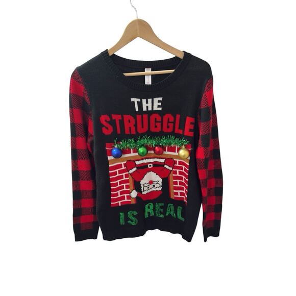 No Boundaries Ugly Christmas Sweater Size 2XL The Struggle is Real Sequined - Picture 3 of 5
